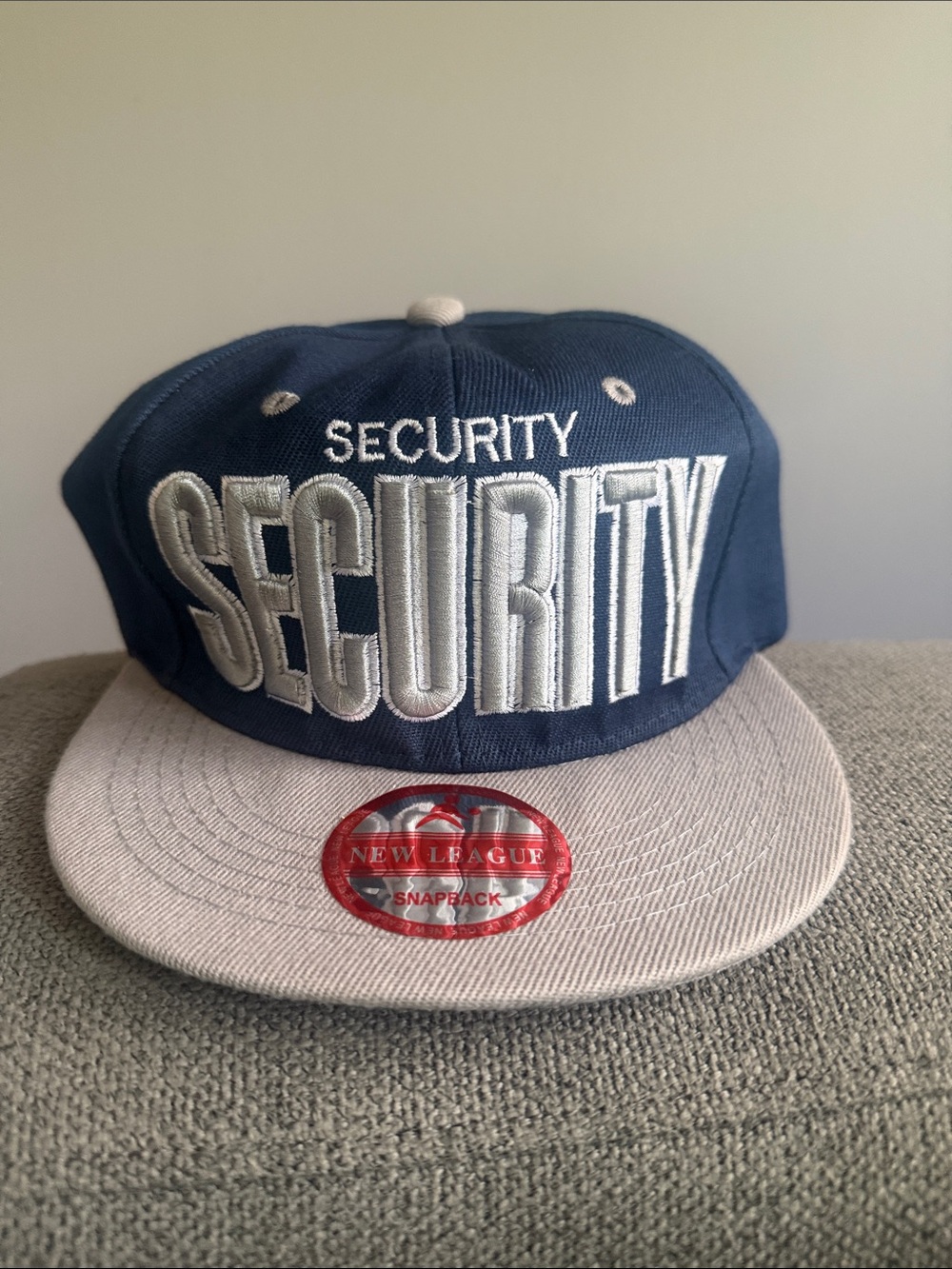 League SECURITY Embroidered Snapback Hat in Navy and Gray